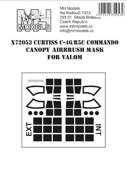 Curtiss C46/R5C Commando Canopy and cabin window Masks (Valom) X72053