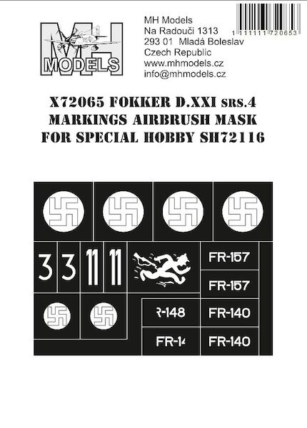 Fokker DXXI srs 4 Markings Airbrush Masks  (Special Hobby  SH72116)  X72065