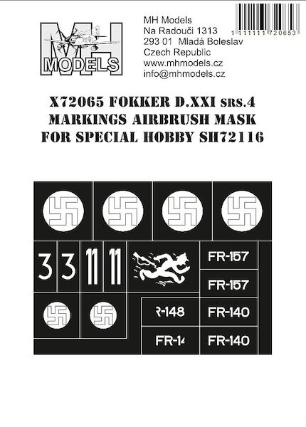 Fokker DXXI srs 4 Markings Airbrush Masks (Special Hobby SH72116) X72065