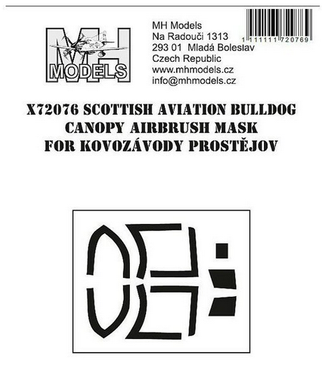 Scottisch Aviation Buldogg Canopy Airbrush Masks (KP but will fit Airfix too)  X72076