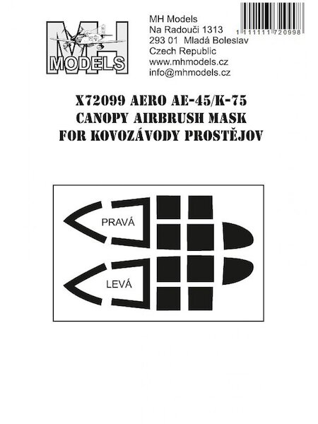 Aero AE45/ K75 Canopy Airbrush Masks (Kovozavody Prostejov) X72099