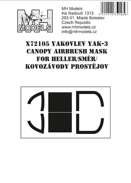 Yakovlev Yak3  Canopy Airbrush Masks (Heller, Smer, KP)  X72105