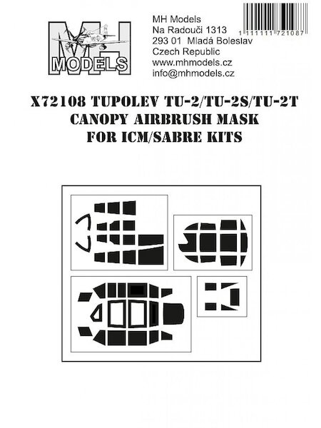 Tupolev Tu2, Tu2S, Tu2T Canopy Airbrush Masks (ICM, Sabre) X72108