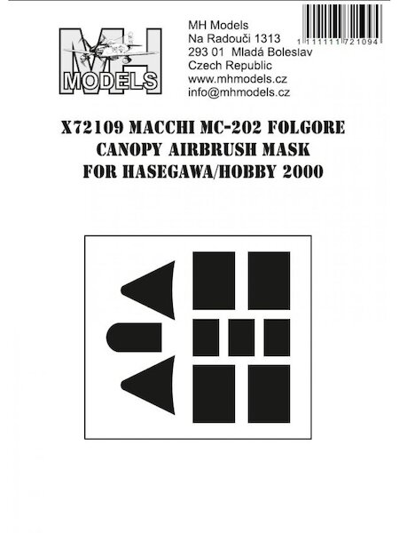 Macchi MC202 Folgore  Canopy Airbrush Masks (Hasegawa, Hobby 2000)  X72109