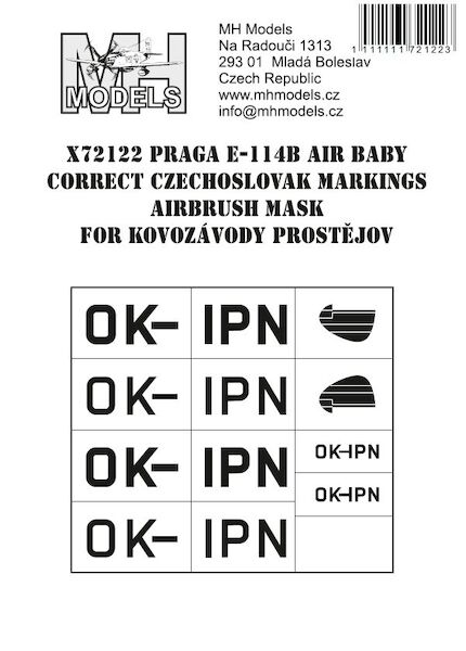 Praga E114B Air baby Correct Xzechoslovak Markings Airbrush Masks (Kovozavody Prostejov KP)  X72122