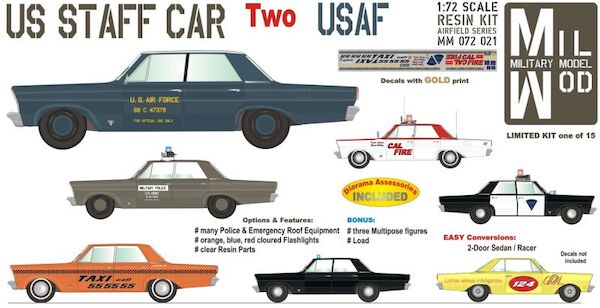 Ford Galaxie  Staff Car two -US Air Force,  police etc. 4-Door Sedan + 3 Figures, Roof Equipment  MM072-021