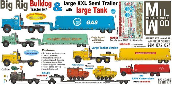 BIG RIG - Bulldog 6x4 & large Semi Trailer with large Tank, Mack B Tractor w. ALL Wheel configurations_Trailer with all Extensions, Equipment  MM072-024