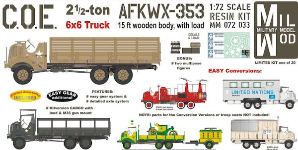 C.O.E. 2,5 ton AFKWX 353, Load & M36 Gun Mount, 15 ft wooden body & VIMP drawing MM072-033