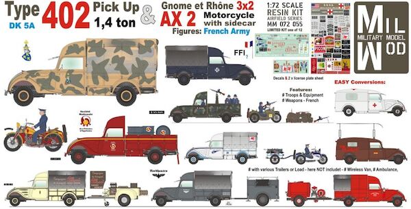 Peugeot Type D5A (402) & Gnome et Rhne AX 2 Motorcycle with sidecar - French Army/Air Force  MM072-055