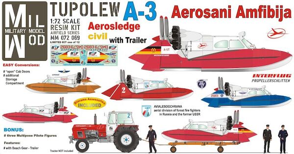 Tupolev Airsled A3 & Trailer - zivil - INTERFLUG + three multipose pilot figures (BACK IN STOCK)  MM072-069