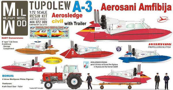 Tupolev Airsled A3 & Trailer - zivil - INTERFLUG + three multipose pilot figures (BACK IN STOCK) MM072-069