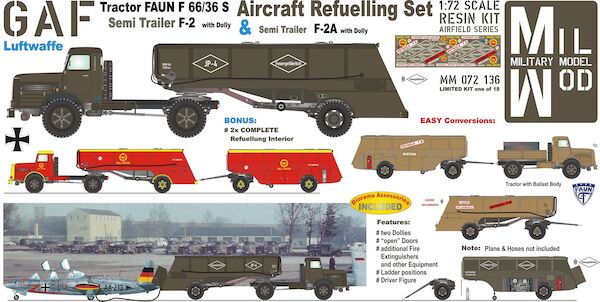 Luftwaffe-Faun F66-36 + Trailer F2 + F2A + 2 x Dolly (Aircraft Refulling Set 3)  MM072-136