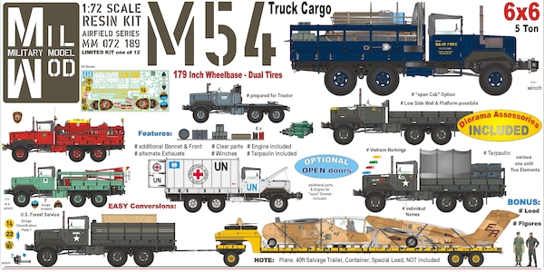 M54 Cargo Truck 179 inch wheelbase 5 ton 6x6 with tarpaulin MM072-189