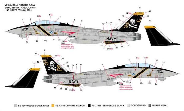 F14B Tomcat (VF84 Jolly Rogers BuNo 160414/AJ201, CVW8 USS Nimitz 1981)  MILSPEC32-057