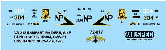 thumbnail interactive-video image 1 of MILSPEC DECALS MS 48-017 1/48 Scale – A-4F VA-212 Rampant Raiders Waterslide Decals 1 of 5