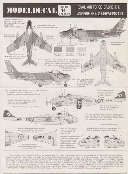 Sabre, Vampire, Chipmunk(RAF) SETNO14