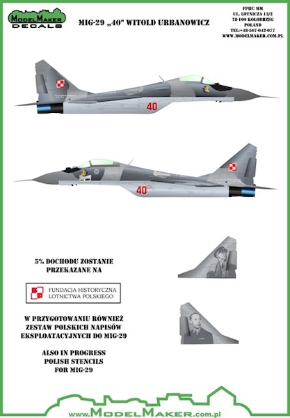 Mikoyan MiG29 Fulcrum ('40' Witold Urbanowicz' Polish AF)  MMD-144056