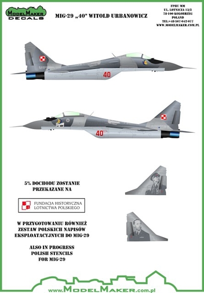 Mikoyan MiG29 Fulcrum ('40' Witold Urbanowicz' Polish AF) MMD-144056