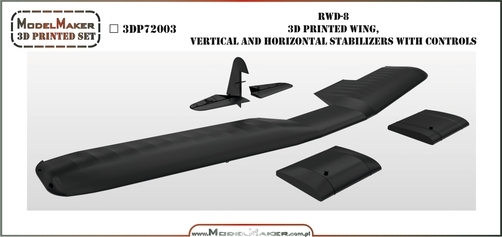 RWD-8 wing and vertical and horizontal stabilisers with controls (IBG)  MMD-3DP72003