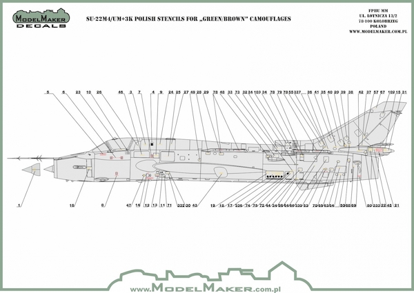 Suchoi Su-22M4/UM+3K  Fitter Polish Stencils for Green/brown camouflage  MMD-48083