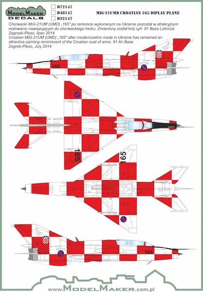 Mikoyan MiG21UMD "Mongol "(Croatian AF display plane 165) MMD-48147