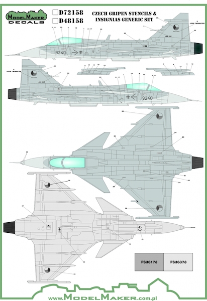 Czech SAAB JAS39C Gripen Stencils and Insignias generic set MMD-48158