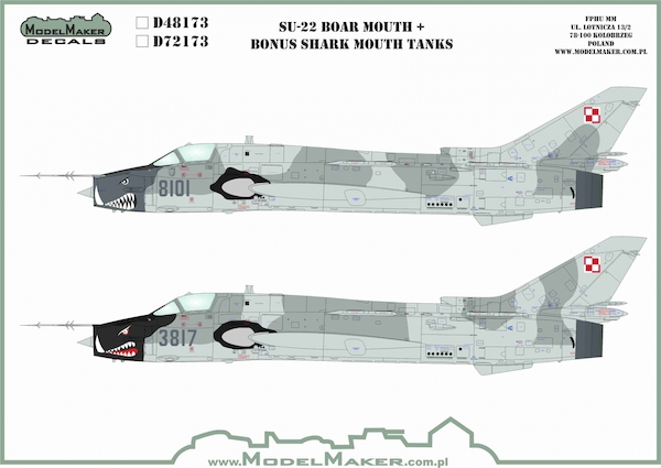 Sukhoi Su22 in Polish service Part 3 - Gray Scheme with bonus decals for boars mouth and shark mouth tanks  MMD-48173