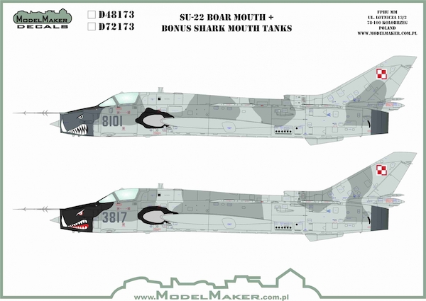 Sukhoi Su22 in Polish service Part 3 - Gray Scheme with bonus decals for boars mouth and shark mouth tanks MMD-48173