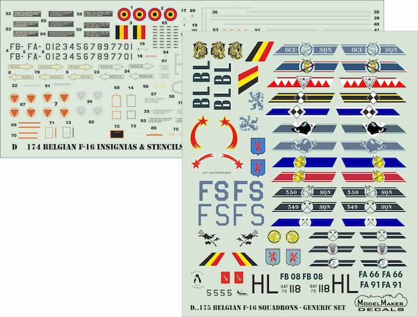 Belgian F16 Squadron markings Insignias and Stencils Generic Set MMD-48175