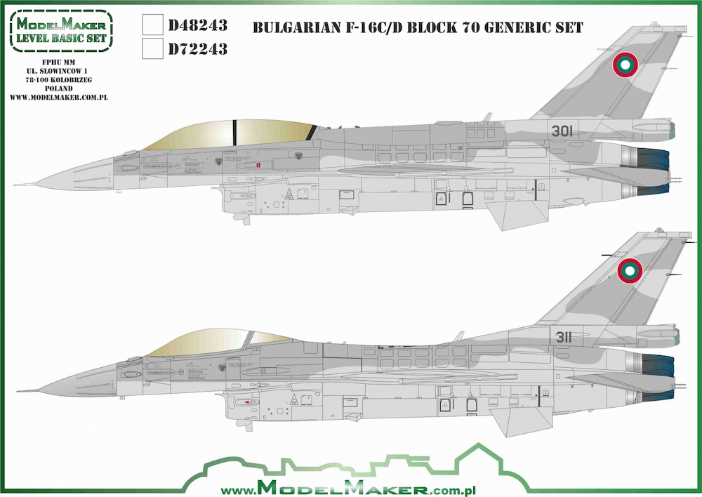 Model Maker Decals MMD-48243 F16C/D Block 70 Fighting Falcon (Bul