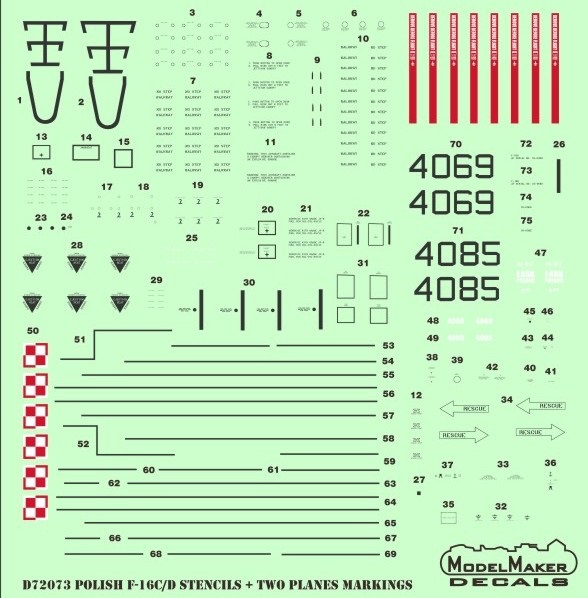 Polish F16C/D Stencils and markings (for 2 planes)  MMD-72073