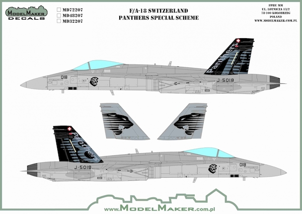 F/A18A Hornet "Panthers" Swiss AF with Generic set (for ACADEMY KIT) MMD-72207