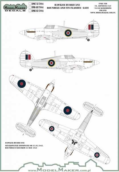 Hawker Hurricane Roundels and fin flashes - Late MMD-M32704