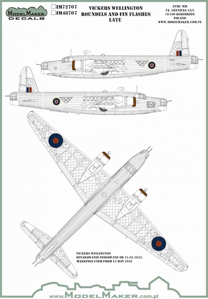 Vickers Wellington Roundels and fin flashes  - Late  MMD-M48707
