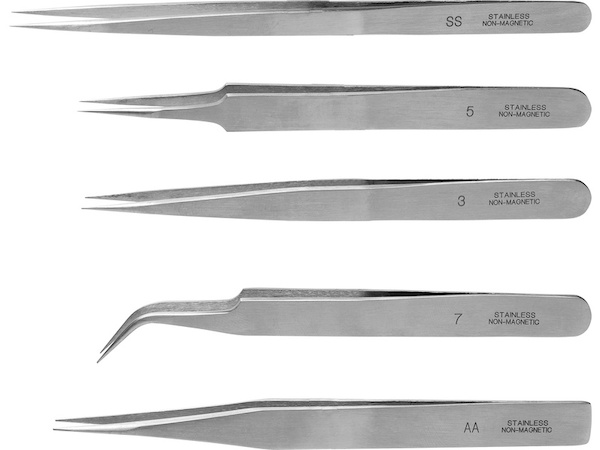 Set of 5 Fine Stainless Steel Tweezers  PTW2185/S