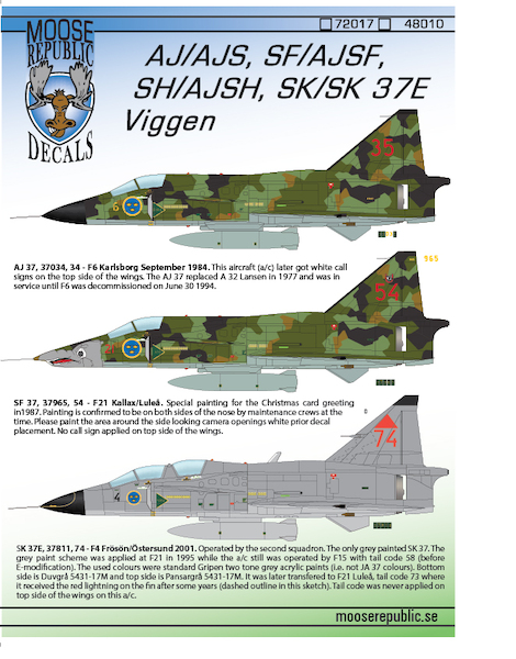 SAAB AJ/AJS, SF/AJSF, SH/AJSH, SK37 Viggen 48010