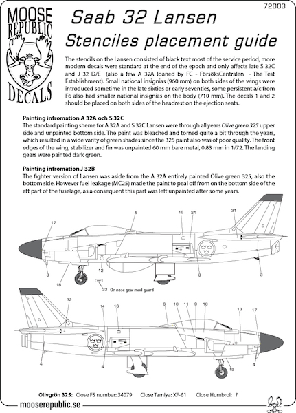 SAAB 32 Lansen Kronmarken & Stencils  72003