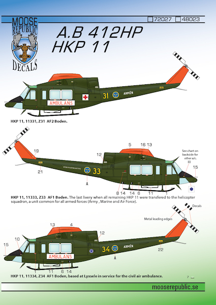 Bell 412HP (HKP11) in Swedish Service  72027