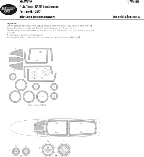 F14A Tomcat Airbrush Masks - BASIC- (Italeri)  NWAM0157
