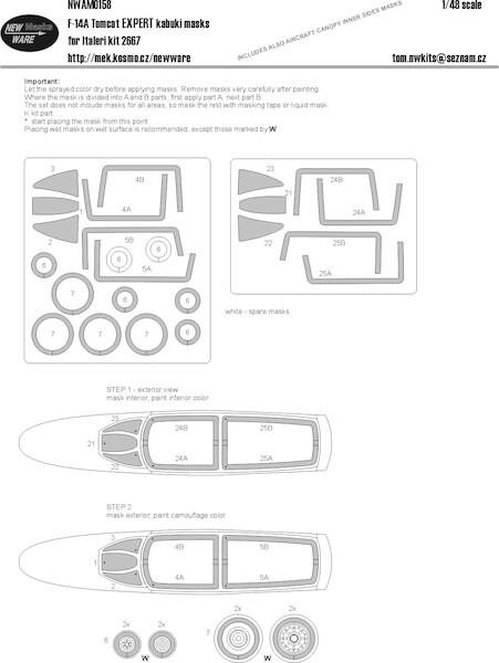 F14A Tomcat Airbrush Masks - EXPERT- (Italeri)  NWAM0158