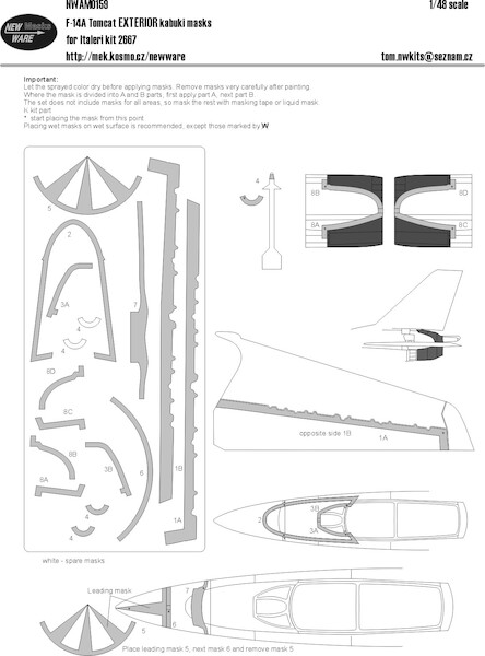 F14A Tomcat Airbrush Masks - Exterior- (Italeri)  NWAM0159