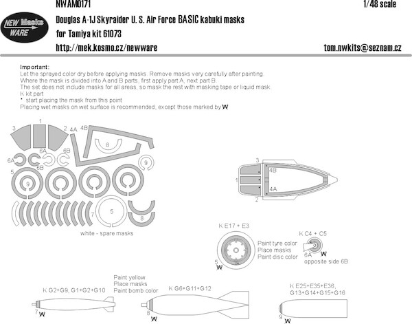 Douglas A1J Skyraider USAF Airbrush Masks - BASIC- (Tamiya)  NWAM0171