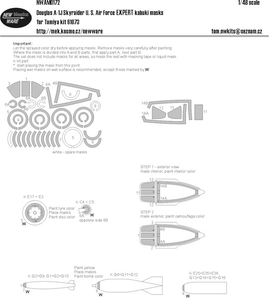 Douglas A1J Skyraider USAF Airbrush Masks - EXPERT- (Tamiya) NWAM0172