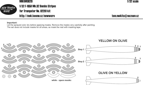 Masks for F105D Thunderchief MK82 Bomb stripes (16x) (Trumpeter) NWAM0020