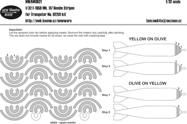 Masks for F105D Thunderchief MK117 Bomb stripes (16x)  (Trumpeter)  NWAM0021
