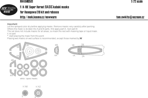 F18E Super Hornet BASIC Painting Masks (Hasegawa) NWAM0581