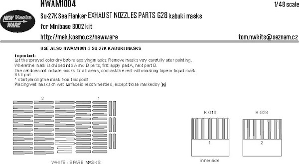 Sukhoi Su27K Sea Flanker Exhaust nozzles parts G28 Painting Masks (Minibase) NWAM1004