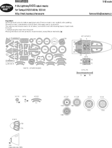 Lockheed P38J Lightning BASIC Painting Masks (Tamiya)  NWAM1006