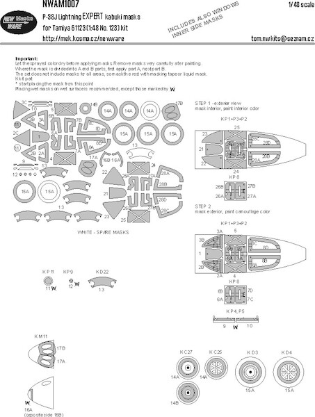 Lockheed P38J Lightning EXPERT Painting Masks (Tamiya) NWAM1007