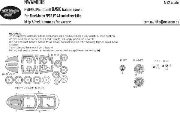 F4E/EJ Phantom II BASIC Painting Masks (Fine Molds)  NWAM1016